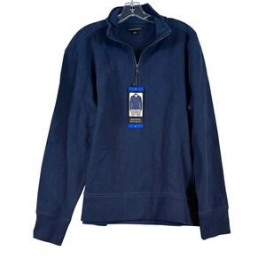 NWT Banana Republic Mens Navy Blue Quarter Zip Pullover Cotton Blend Sweater •L•